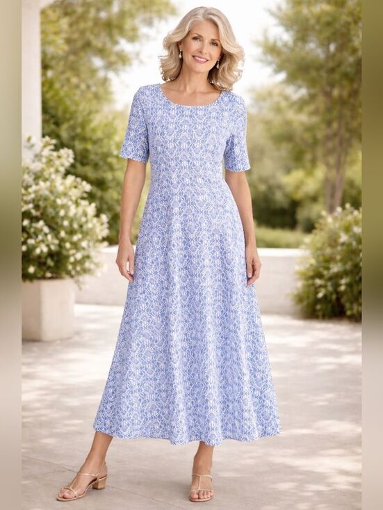 croft & barrow Dresses & Skirts - Women's Size Large Dress Maxi Resort Wear Greece Print Vacation Blue